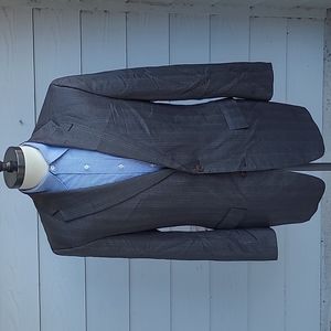 JOHN VARVATOS Dark Brown Grey Striped Worsted Wool Sz 42 L Sport Coat Blazer‎